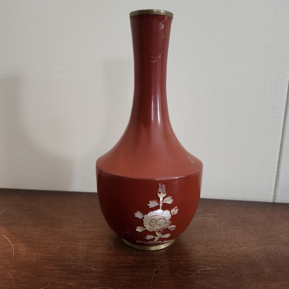 Elegant Red Lacquer Brass Vase